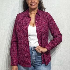 J. Crew Red Leopard Print Button Down Blouse Sz M
